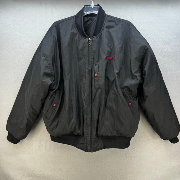 Nike Reversible Puffer Jacket Men's L Black Maroon Quilted Vintage Bomber Jacket - Picture 13 of 14